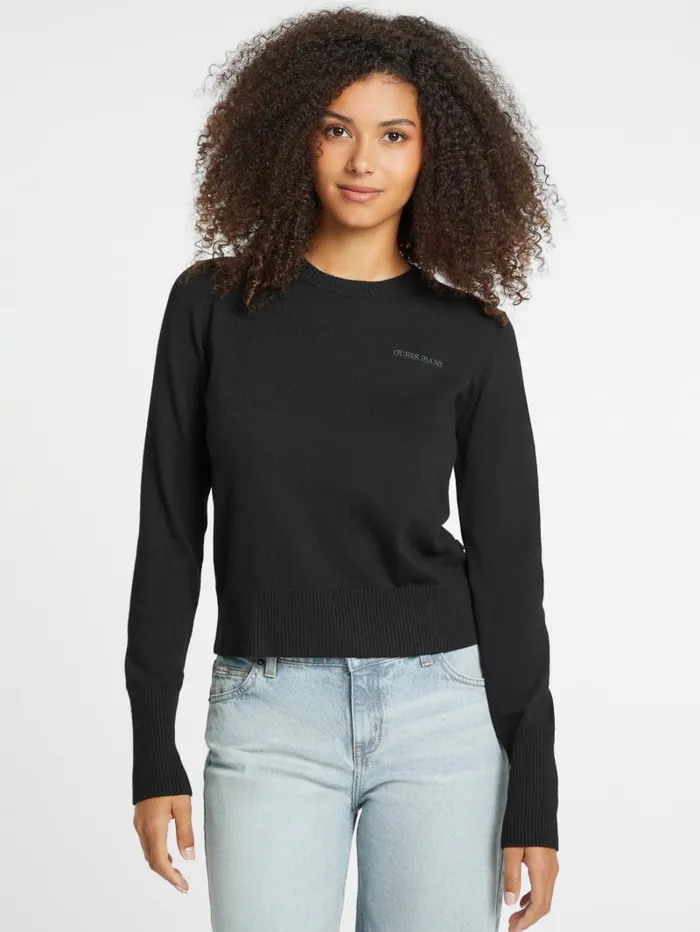 GUESS Hoodies and Sweaters Silk And WoolBlend Crew Logo Sweater Red 8211 Women