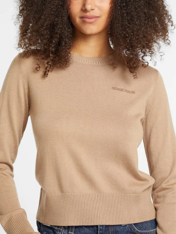 GUESS Hoodies and Sweaters Silk And WoolBlend Crew Logo Sweater Red 8211 Women