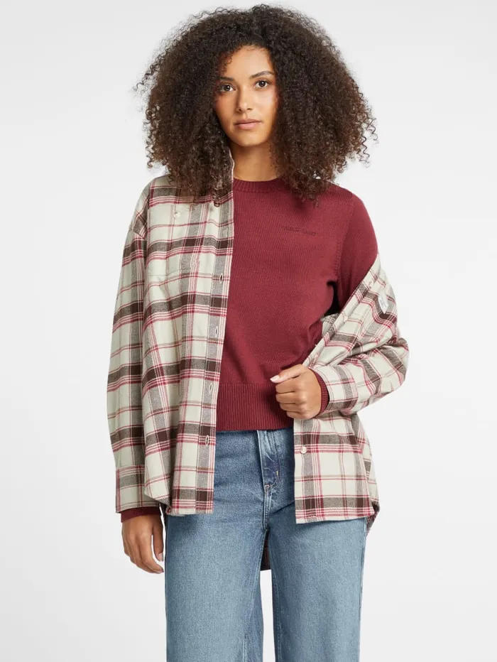 GUESS Hoodies and Sweaters Silk And WoolBlend Crew Logo Sweater Red 8211 Women