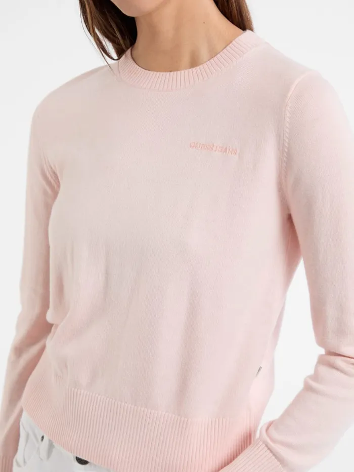 GUESS Hoodies and Sweaters Silk And WoolBlend Crew Logo Sweater Red 8211 Women