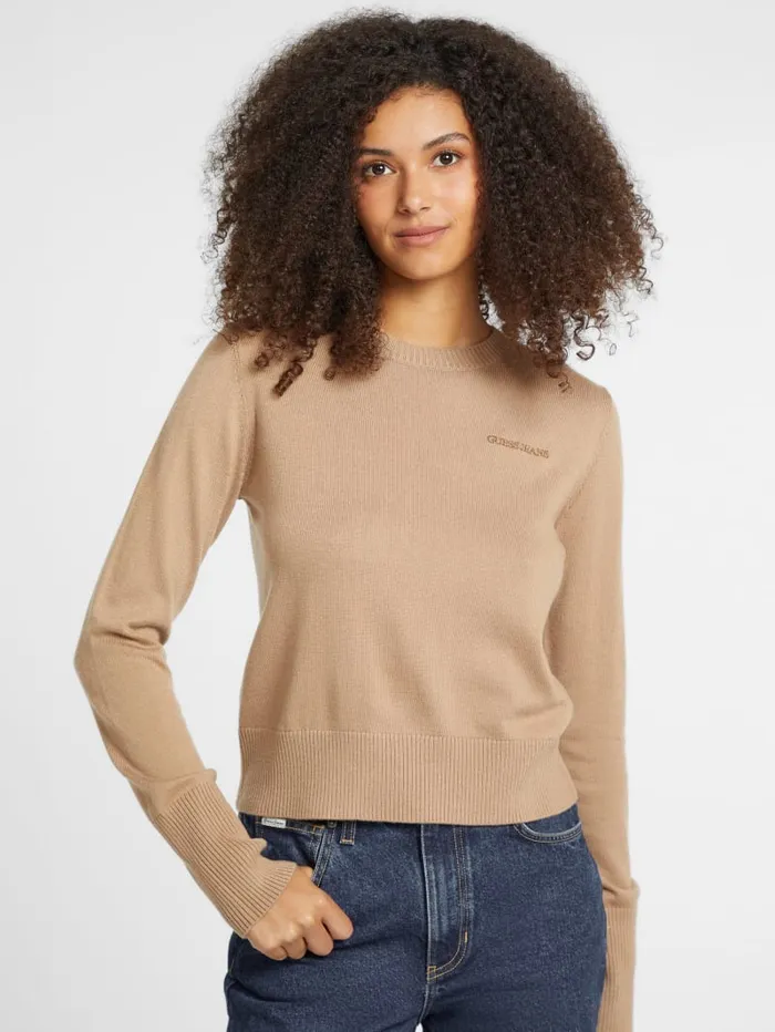 GUESS Hoodies and Sweaters Silk And WoolBlend Crew Logo Sweater Red 8211 Women