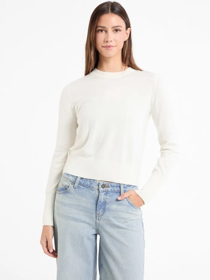 GUESS Hoodies and Sweaters Silk And WoolBlend Crew Logo Sweater White 8211 Women