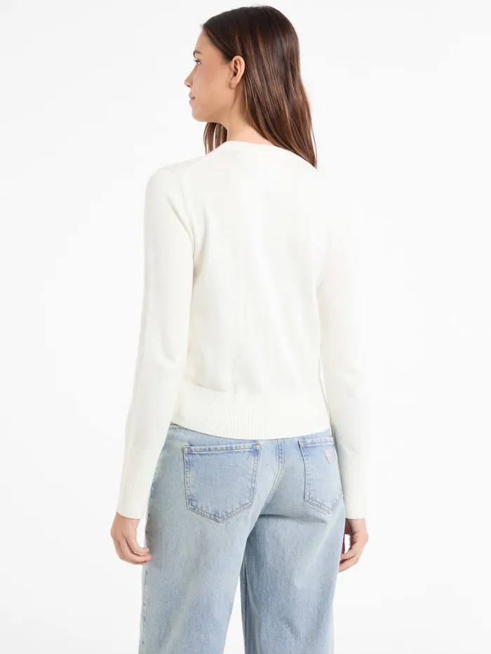 GUESS Hoodies and Sweaters Silk And WoolBlend Crew Logo Sweater White 8211 Women