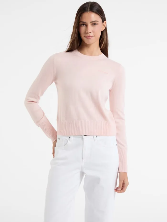 GUESS Hoodies and Sweaters Silk And WoolBlend Crew Logo Sweater White 8211 Women