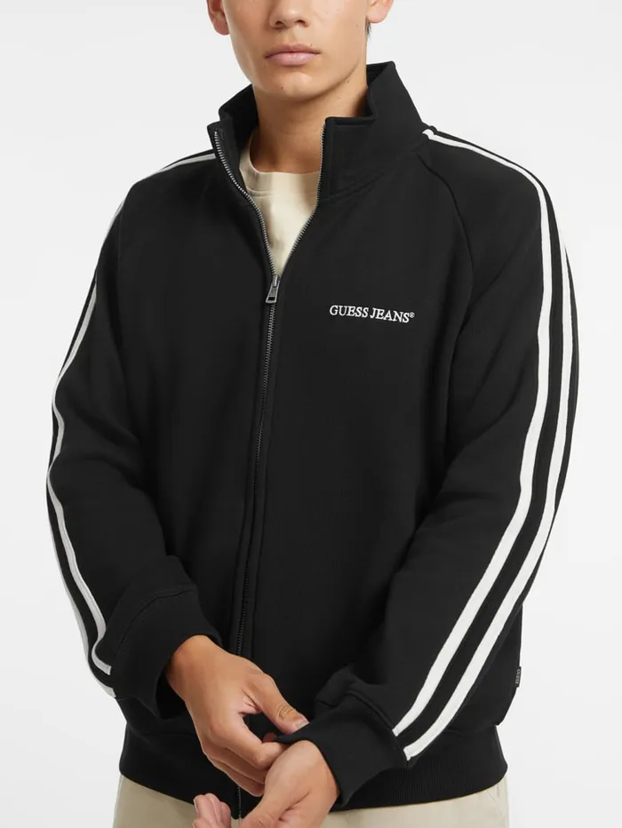 GUESS Hoodies and Sweaters Striped Tape ZipUp Sweatshirt Black 8211 Men