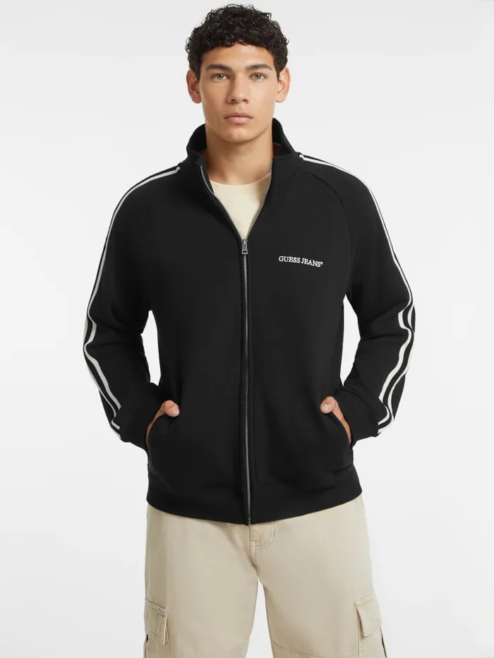 GUESS Hoodies and Sweaters Striped Tape ZipUp Sweatshirt Black 8211 Men
