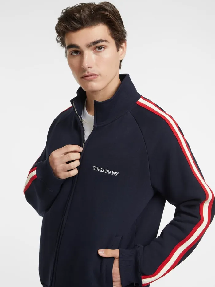 GUESS Hoodies and Sweaters Striped Tape ZipUp Sweatshirt Black 8211 Men