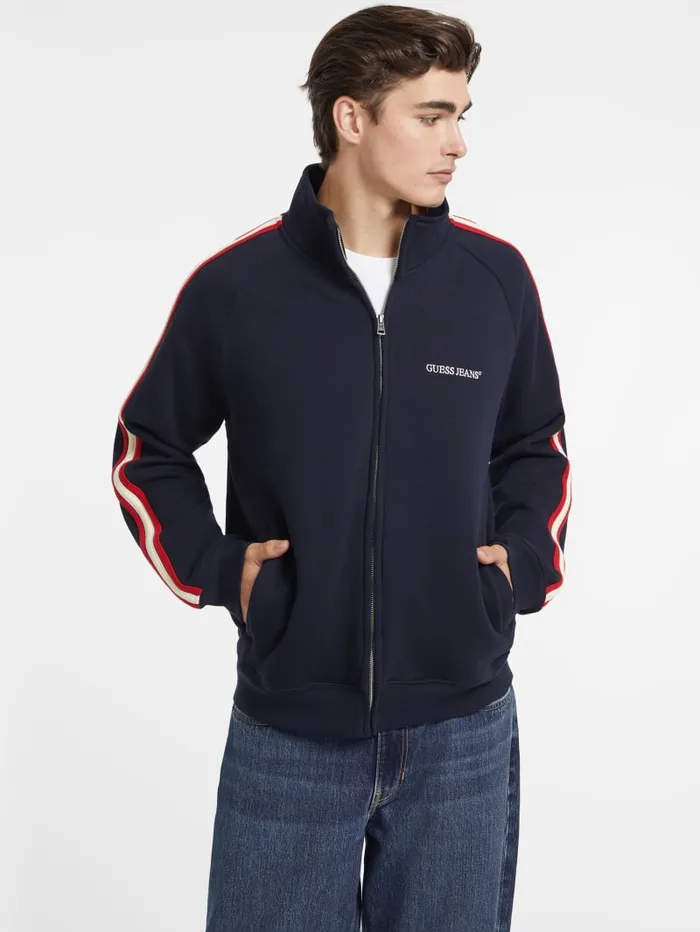 GUESS Hoodies and Sweaters Striped Tape ZipUp Sweatshirt Black 8211 Men