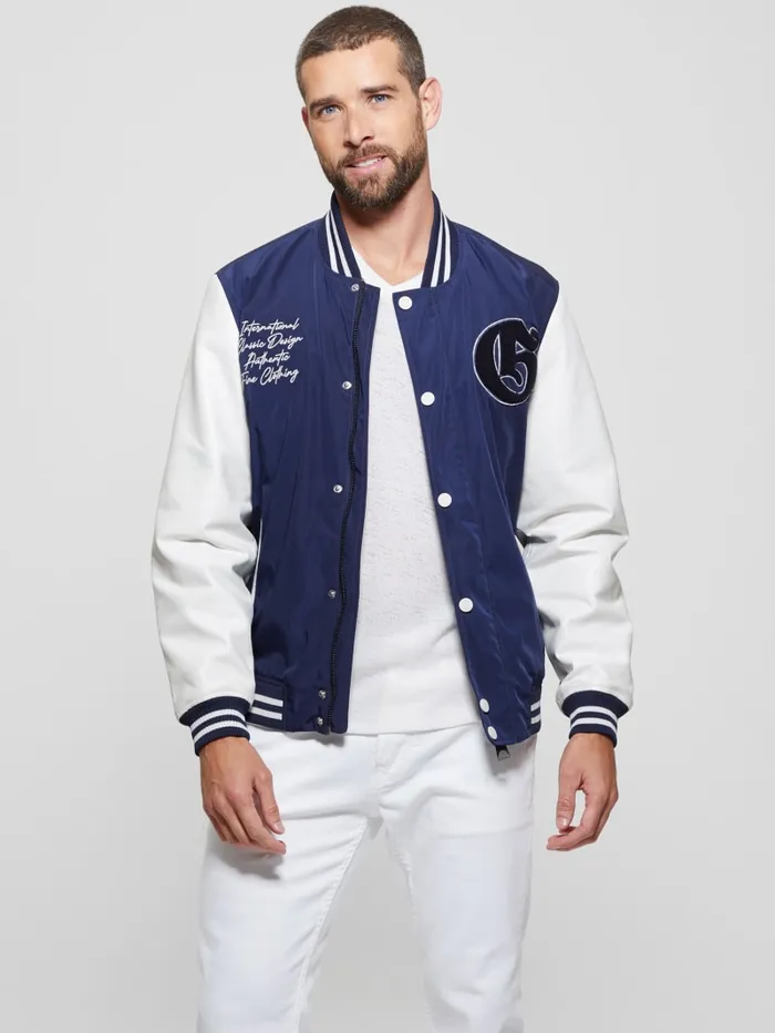 GUESS Jackets and Coats ColorBlock Varsity Jacket Blue 8211 Men