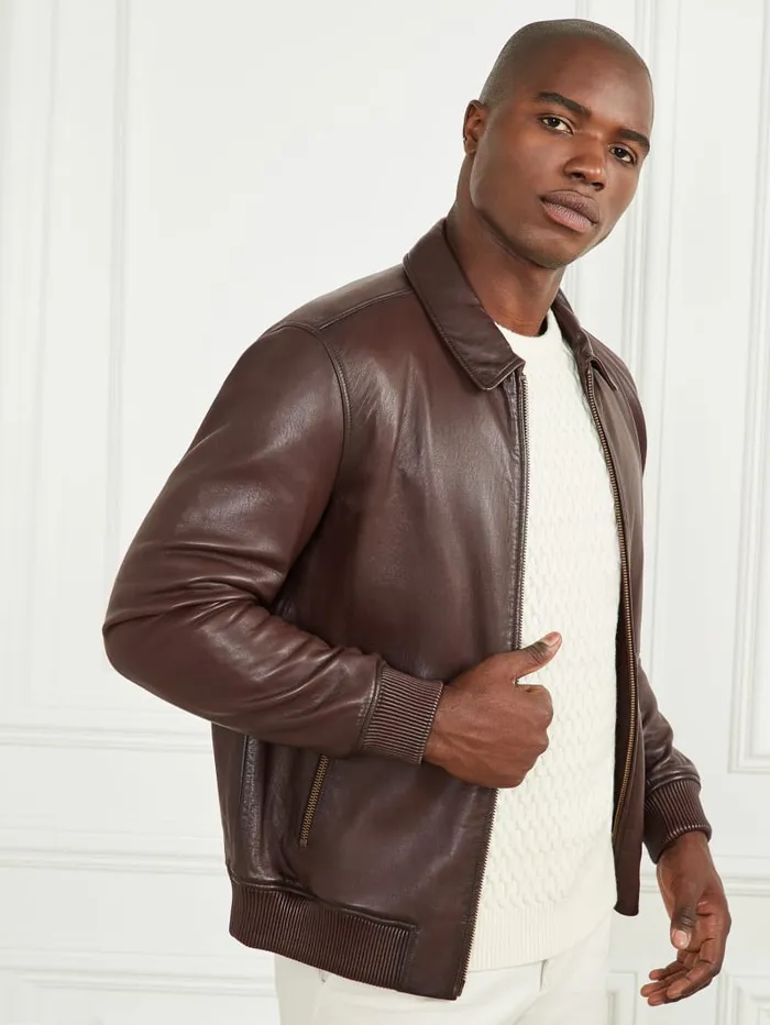 GUESS Jackets and Coats Dark Edges Leather Jacket Brown 8211 Men