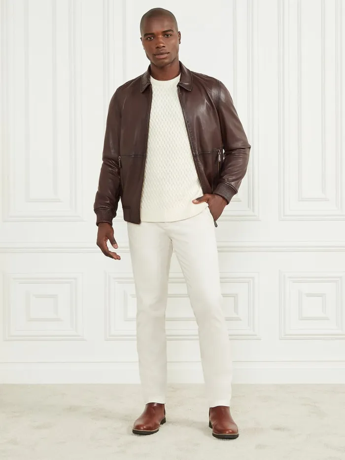 GUESS Jackets and Coats Dark Edges Leather Jacket Brown 8211 Men