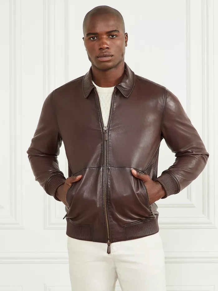 GUESS Jackets and Coats Dark Edges Leather Jacket Brown 8211 Men