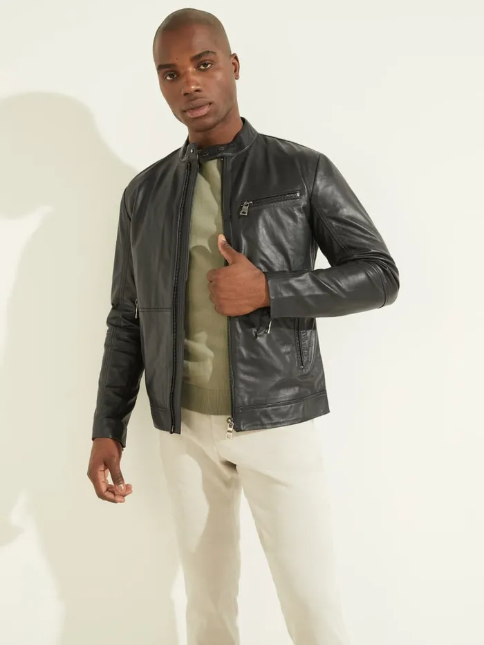 GUESS Jackets and Coats Leather Biker Jacket Black 8211 Men