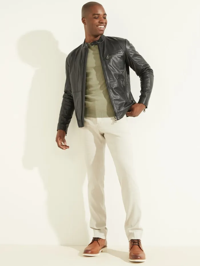 GUESS Jackets and Coats Leather Biker Jacket Black 8211 Men