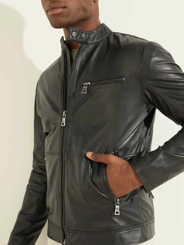 GUESS Jackets and Coats Leather Biker Jacket Black 8211 Men