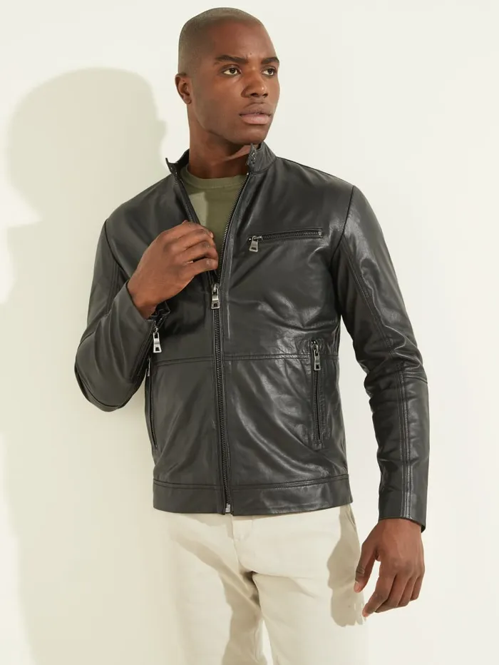 GUESS Jackets and Coats Leather Biker Jacket Black 8211 Men