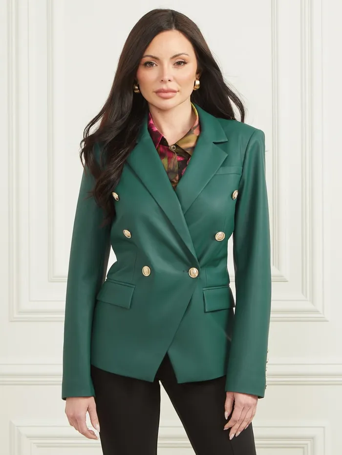 GUESS Jackets and Coats Pamela FauxLeather Blazer Green 8211 Women