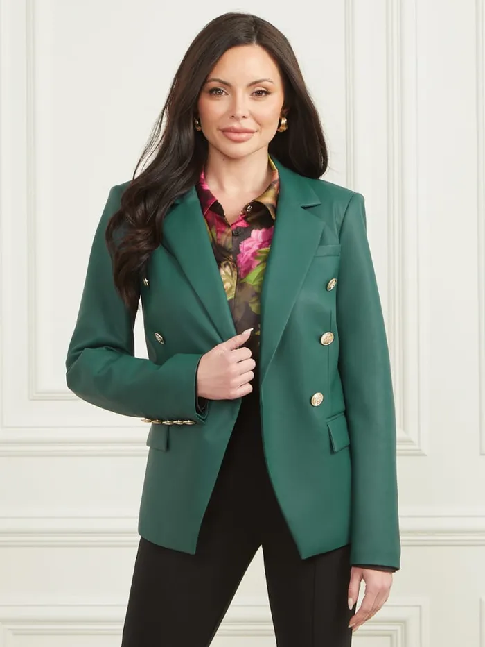 GUESS Jackets and Coats Pamela FauxLeather Blazer Green 8211 Women