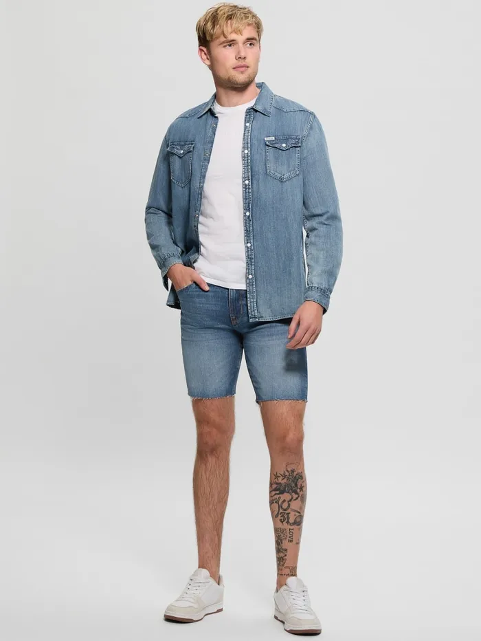 GUESS Jeans and Denim Eco Logan Slim Denim Shorts Blue 8211 Men