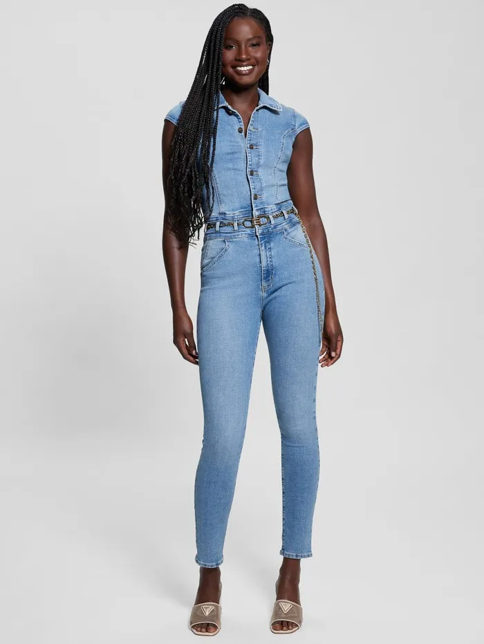 GUESS Jeans and Denim Eco Nova Belted Denim Jumpsuit Blue 8211 Women