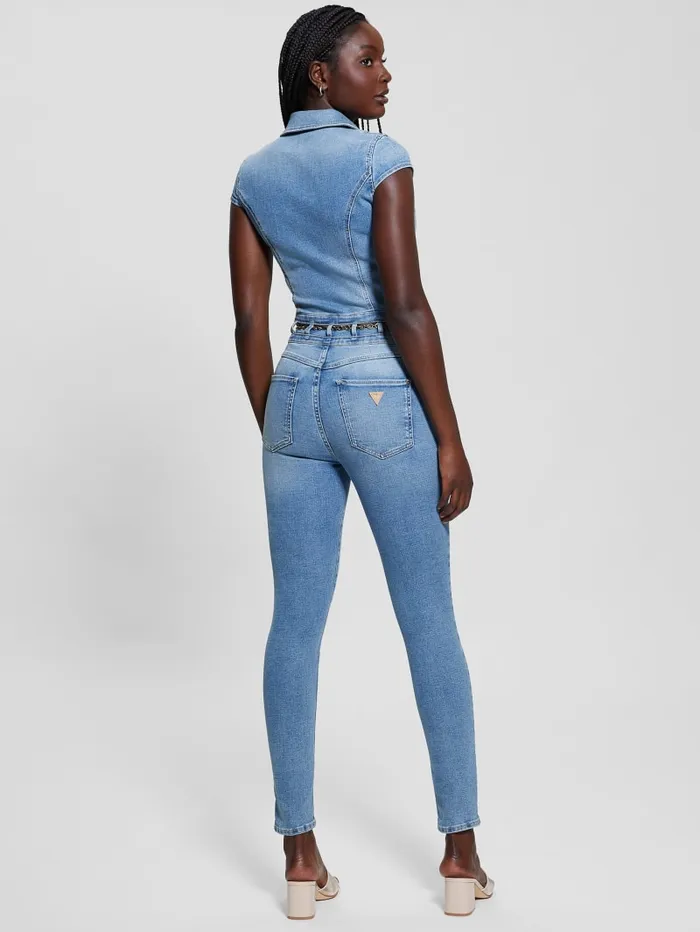 GUESS Jeans and Denim Eco Nova Belted Denim Jumpsuit Blue 8211 Women