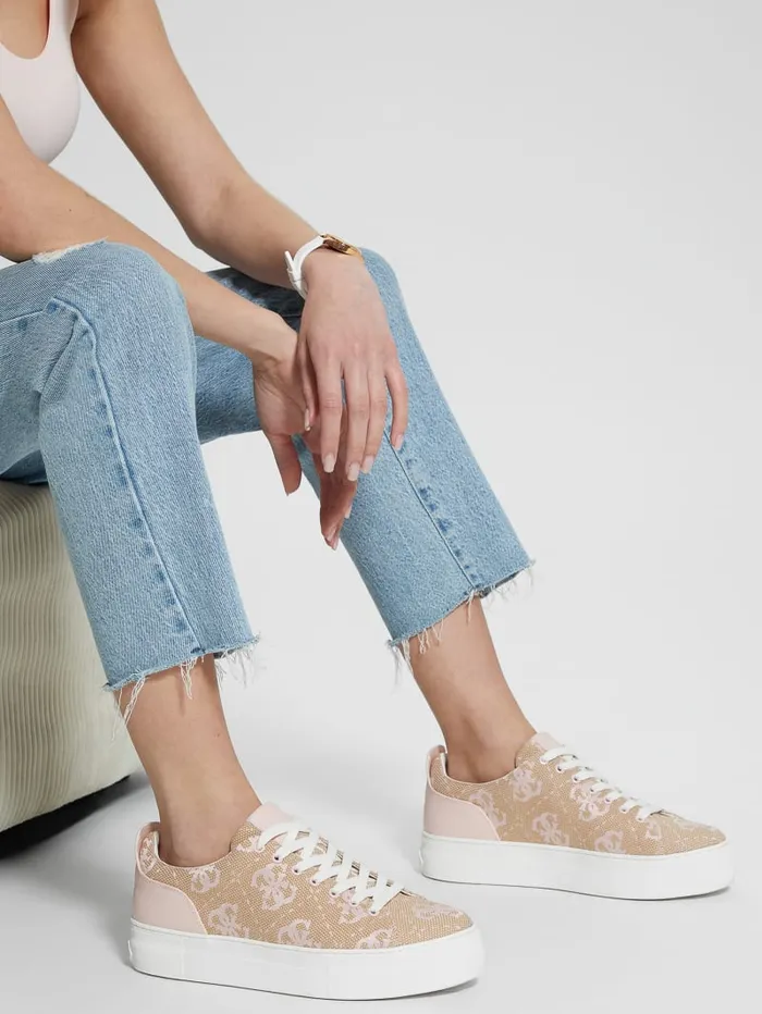 GUESS Sale Giaa Logo Print LowTop Sneakers Gold 8211 Women