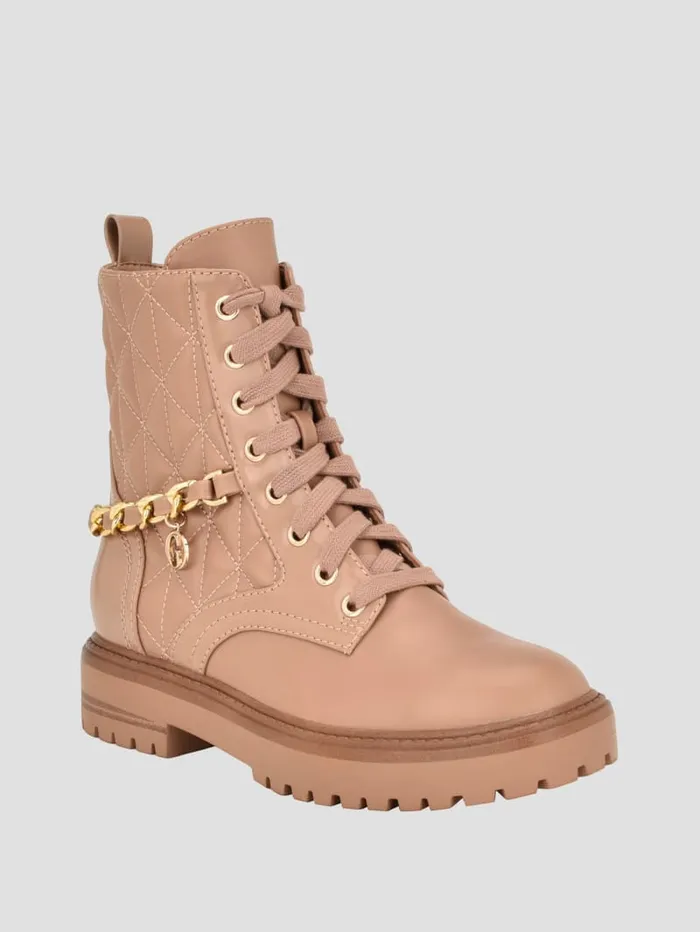 GUESS Sale Jellard Quilted Chain Moto Boots Brown 8211 Women