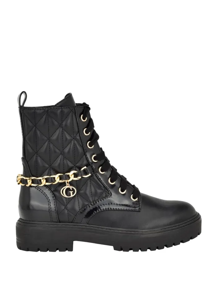 GUESS Sale Jellard Quilted Chain Moto Boots Brown 8211 Women