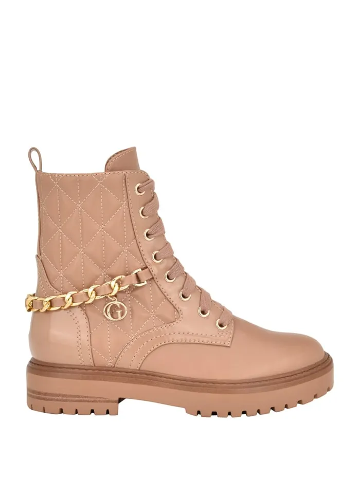 GUESS Sale Jellard Quilted Chain Moto Boots Brown 8211 Women