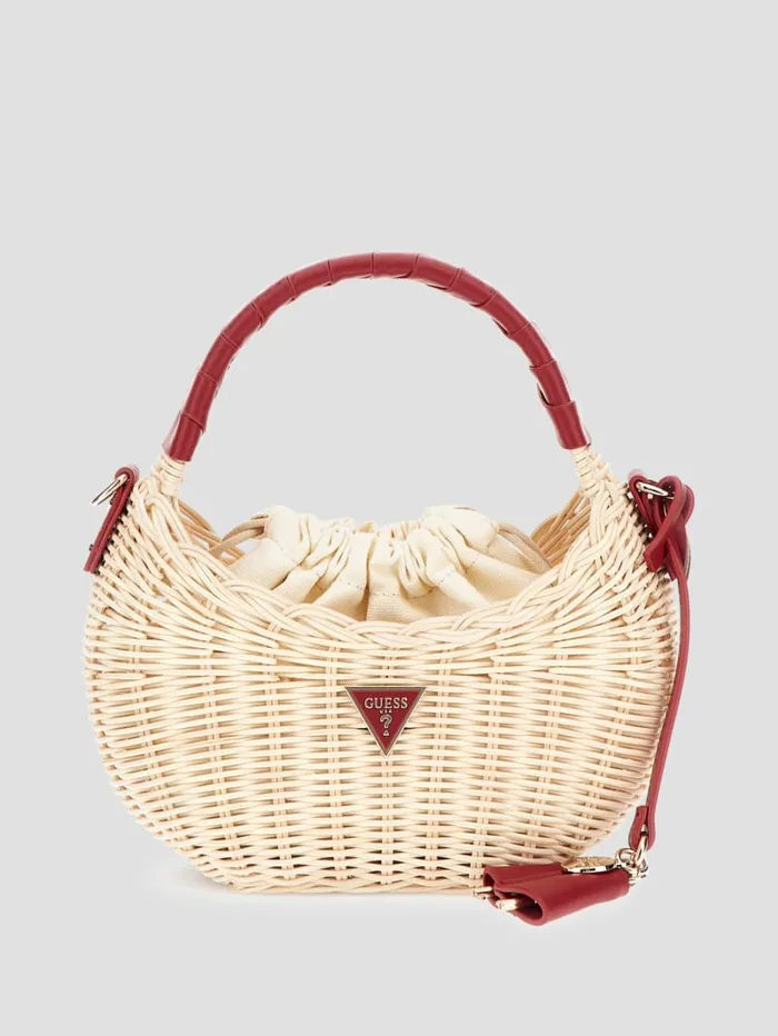 GUESS Sale Sveiney Straw Mini Shoulder Bag Red 8211 Women