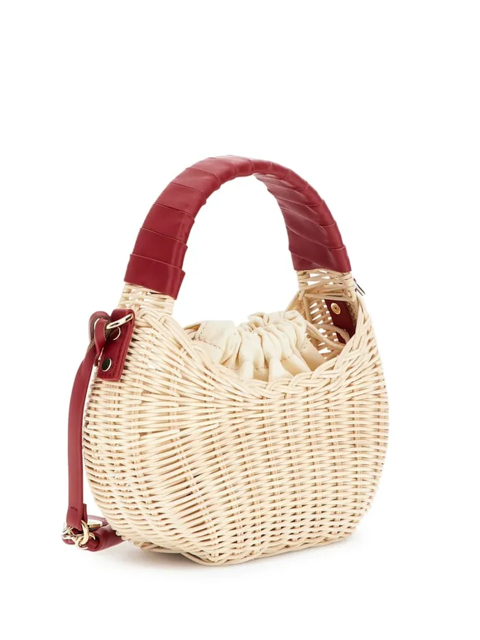 GUESS Sale Sveiney Straw Mini Shoulder Bag Red 8211 Women