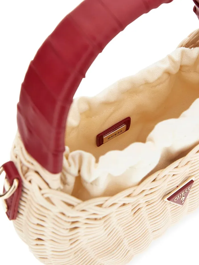 GUESS Sale Sveiney Straw Mini Shoulder Bag Red 8211 Women