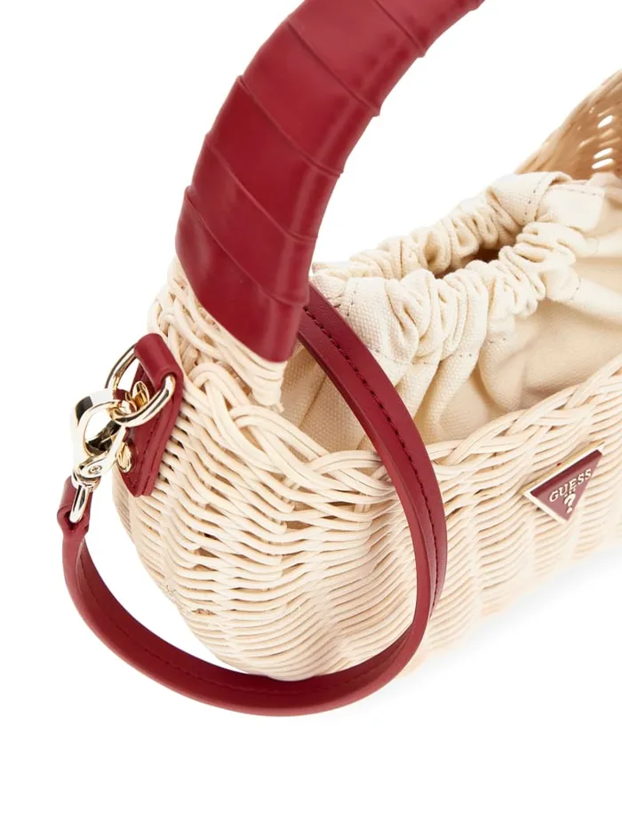 GUESS Sale Sveiney Straw Mini Shoulder Bag Red 8211 Women