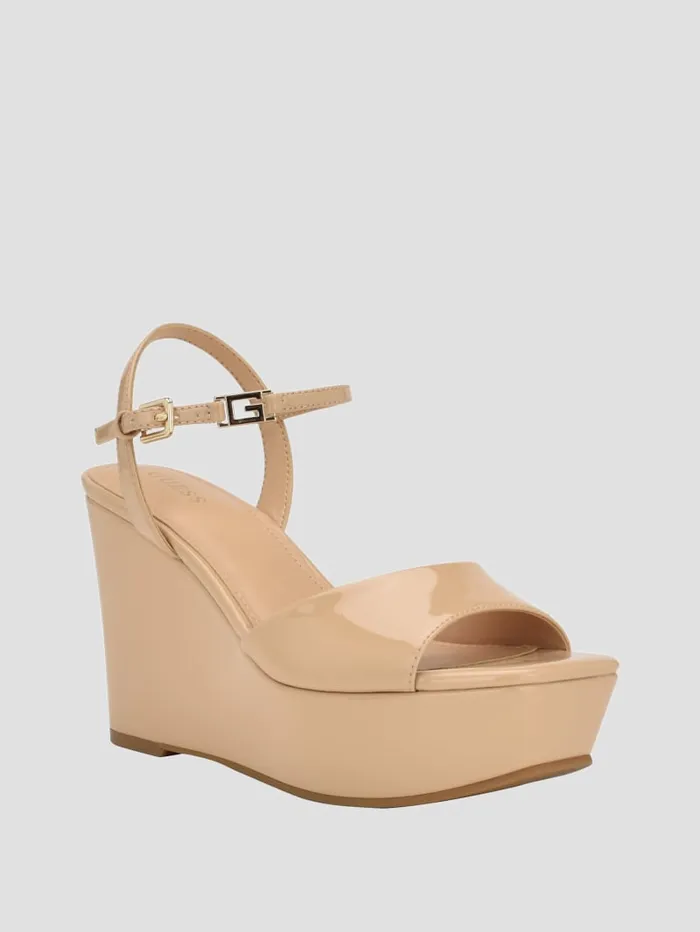GUESS Sale Zione Patent Wedges Beige 8211 Women