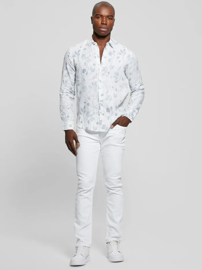 GUESS Shirts Eco Watercolor Vines Linen Shirt Blue 8211 Men