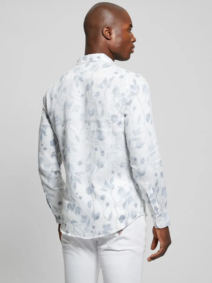GUESS Shirts Eco Watercolor Vines Linen Shirt Blue 8211 Men