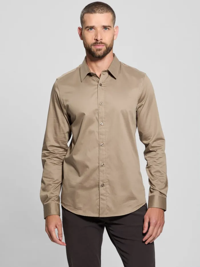 GUESS Shirts Luxe Stretch Shirt Beige 8211 Men