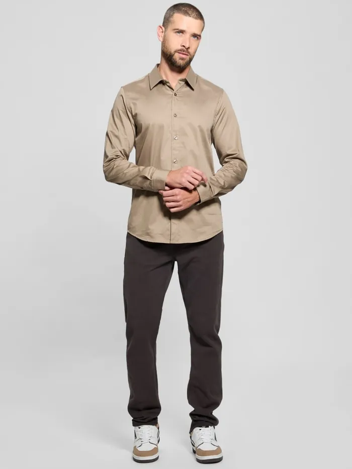 GUESS Shirts Luxe Stretch Shirt Beige 8211 Men