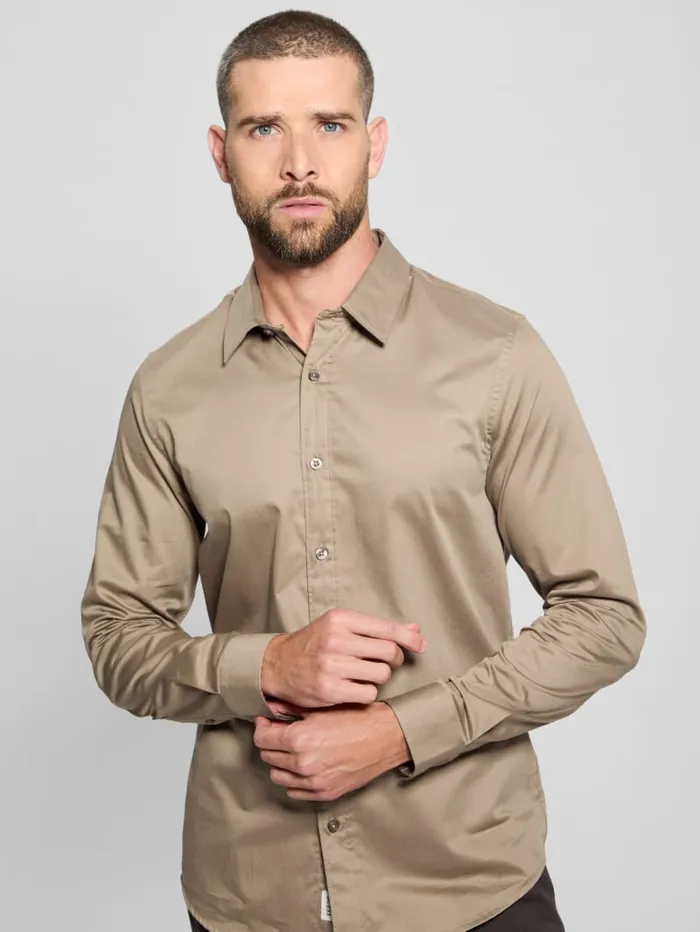 GUESS Shirts Luxe Stretch Shirt Beige 8211 Men