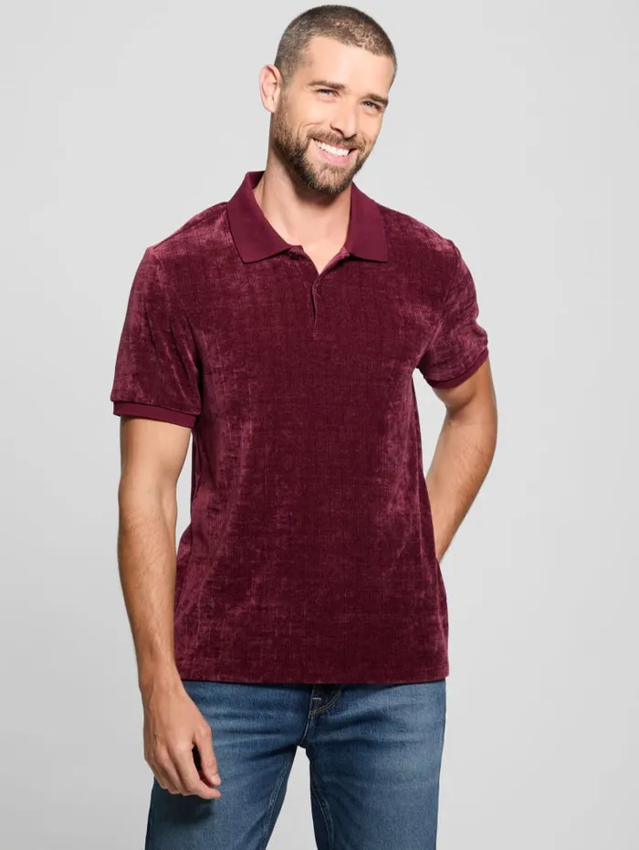GUESS Shirts Parker Velour Polo Red 8211 Men