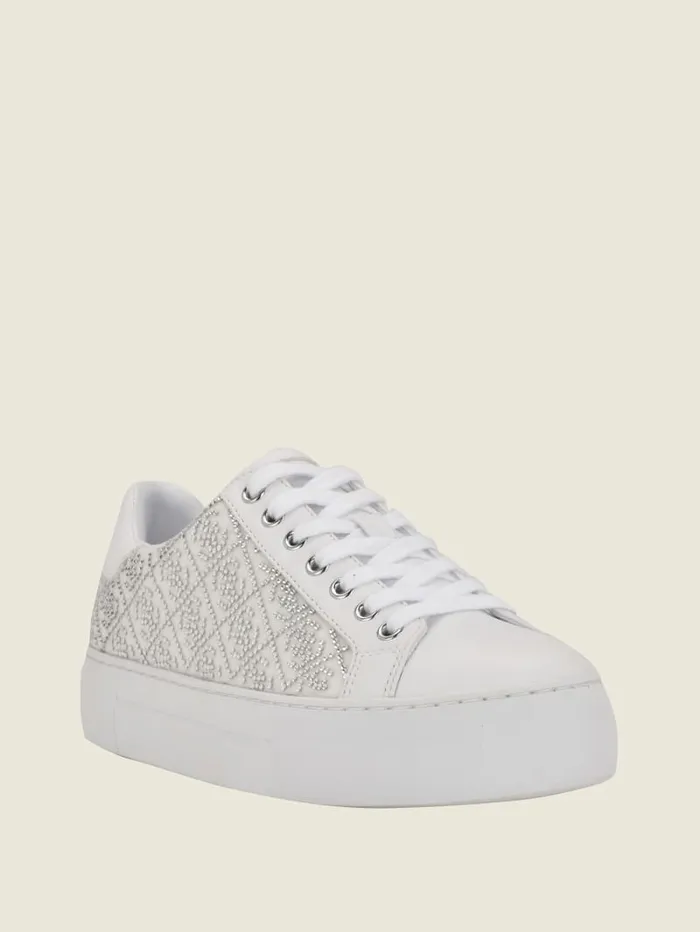 GUESS Shoes Gelsen Rhinestone Logo LowTop Sneakers Silver 8211 Women