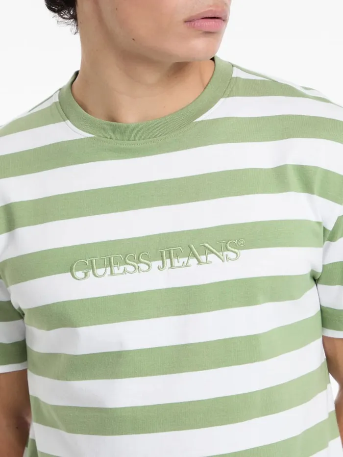 GUESS T Shirts and Tanks Striped Logo Tee Green 8211 Men