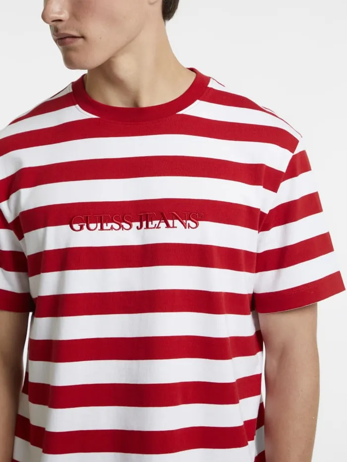 GUESS T Shirts and Tanks Striped Logo Tee Green 8211 Men