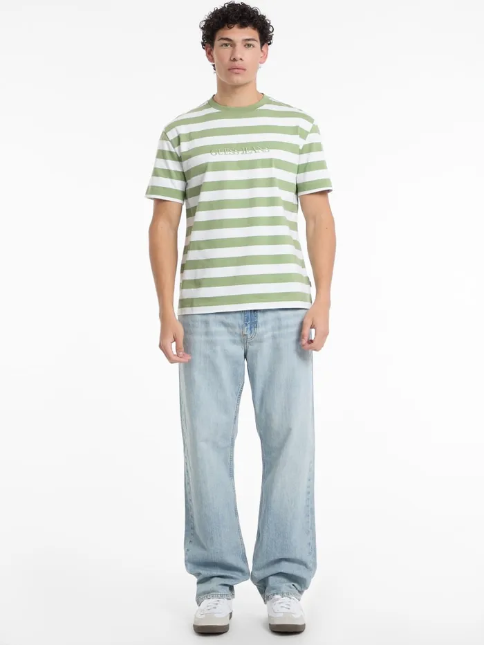 GUESS T Shirts and Tanks Striped Logo Tee Green 8211 Men