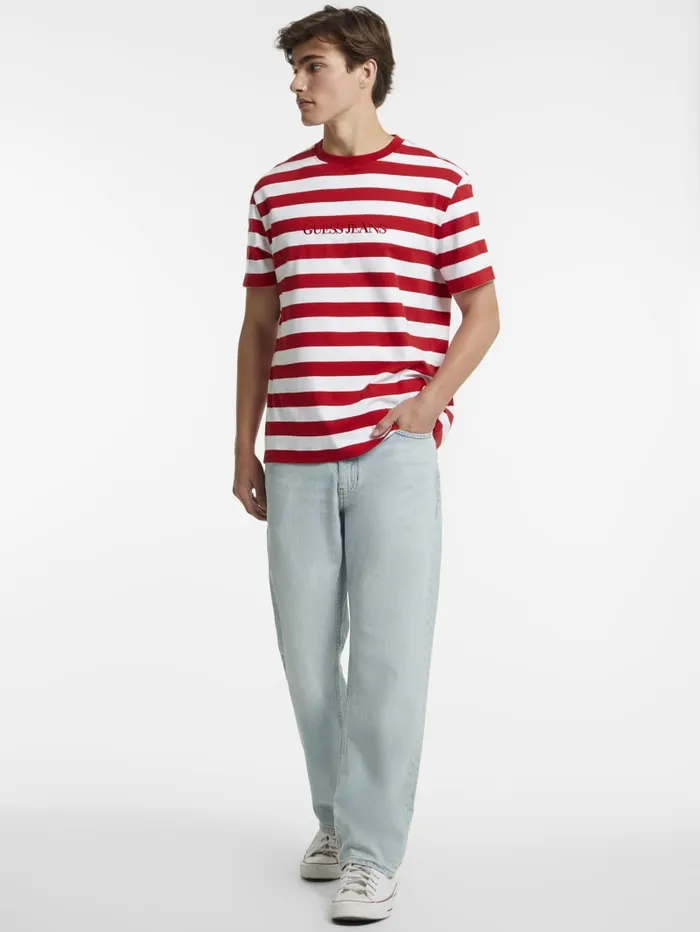 GUESS T Shirts and Tanks Striped Logo Tee Green 8211 Men