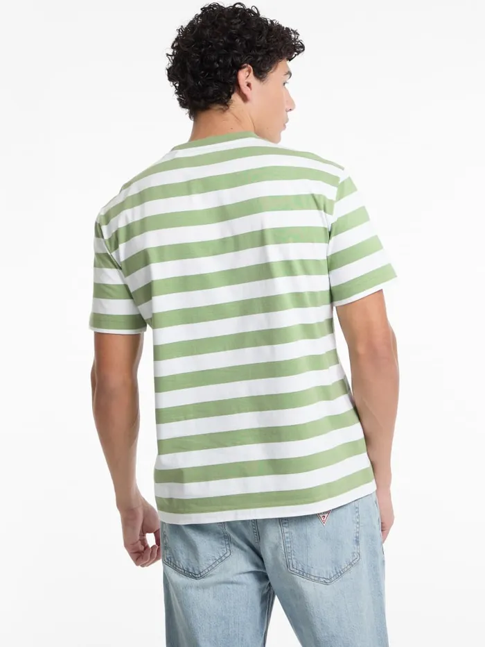 GUESS T Shirts and Tanks Striped Logo Tee Green 8211 Men