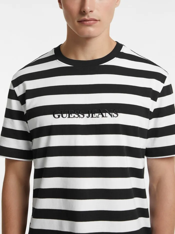 GUESS T Shirts and Tanks Striped Logo Tee Green 8211 Men