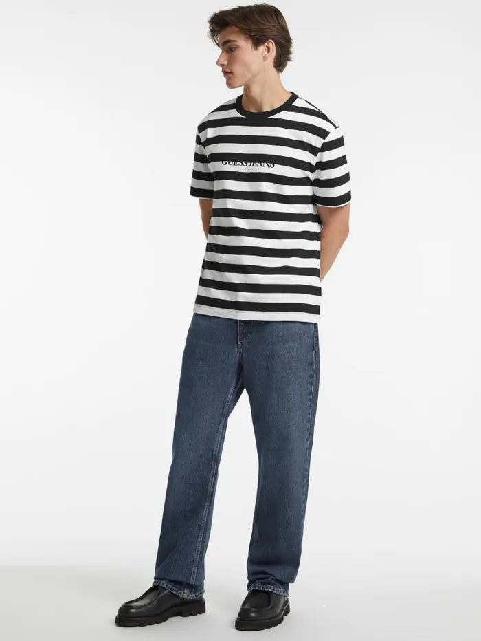 GUESS T Shirts and Tanks Striped Logo Tee Green 8211 Men