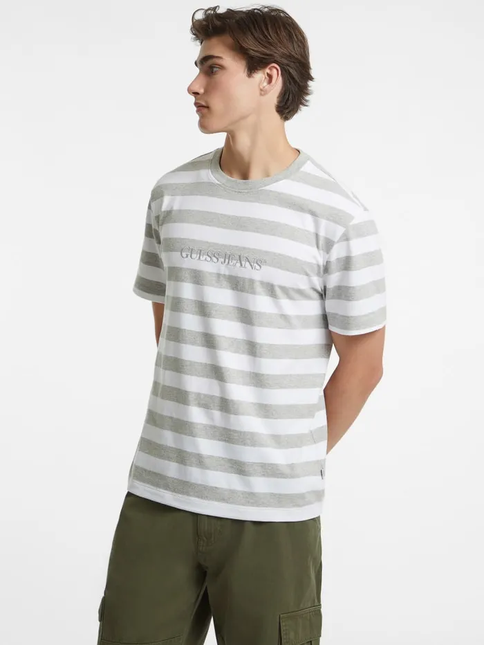 GUESS T Shirts and Tanks Striped Logo Tee Green 8211 Men