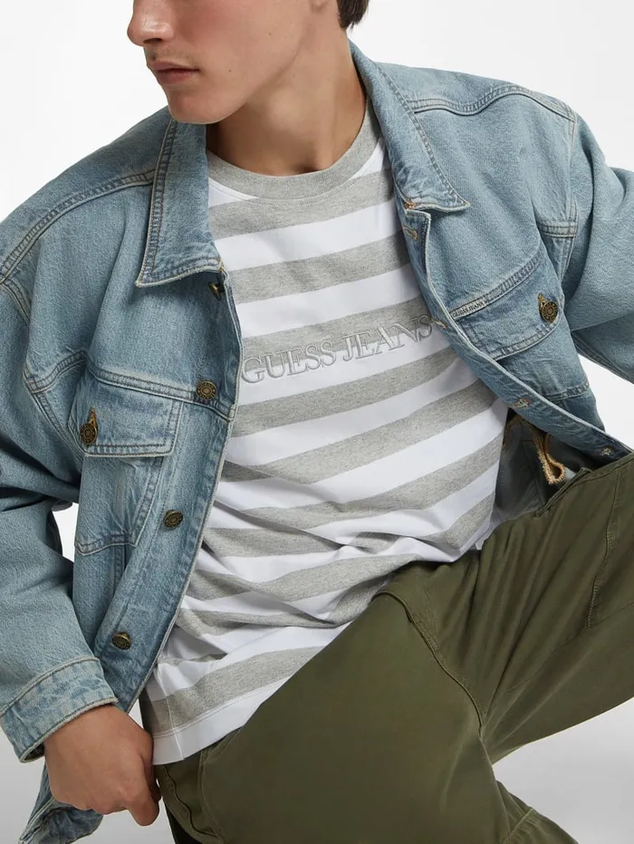GUESS T Shirts and Tanks Striped Logo Tee Green 8211 Men